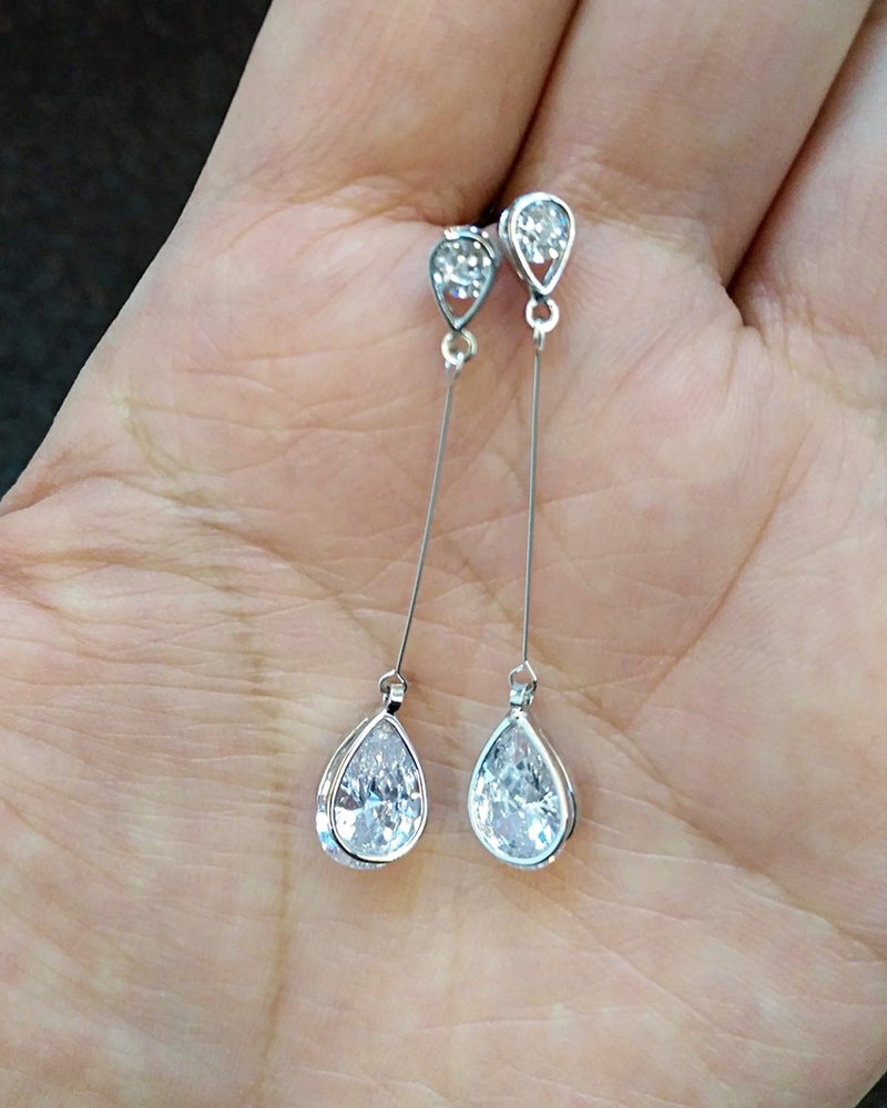 SBLING Platinum-Plated Cubic Zirconia Teardrop Earrings, 3.9 cttw, Teardrop - Image 5